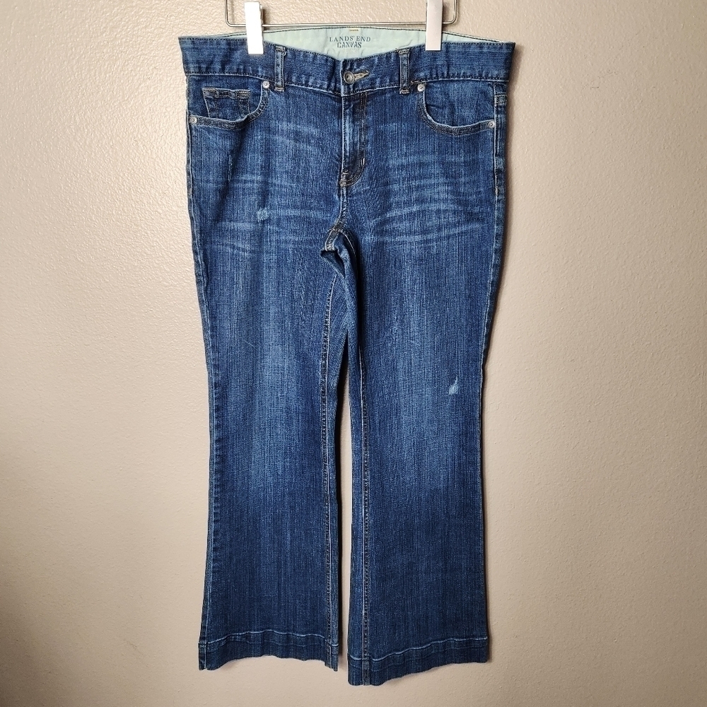 Lands End Womens Low Rise Fit & Flare Dark Wash Jeans-Size 33